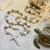 Divine Care Turtle with Warm Yellow Beads and Our Lord's Mercy Animal Rosary