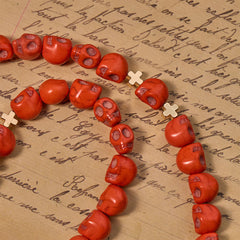 Light Over Darkness - Holy Grail of Salvation with Mystic Crimson Skull Beads Halloween Rosary