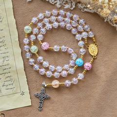 Rainbow of Faith 5-Style MultiColored Shimmering Crackle Glass Rosary