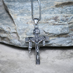 Sacred Strength Crucifix Pendant Necklace with Carved and INRI Cross Designs