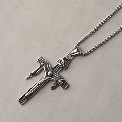 Sacred Strength Crucifix Pendant Necklace with Carved and INRI Cross Designs