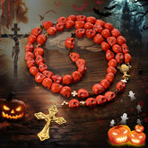 Light Over Darkness - Holy Grail of Salvation with Mystic Crimson Skull Beads Halloween Rosary