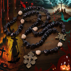 Light Over Darkness - Pardon Crucifix of Mercy with Black Skull Beads Halloween Prayer Rosary