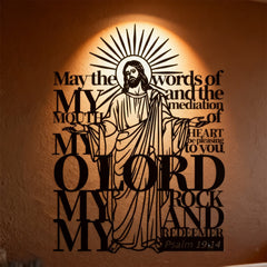 Psalm 19:14 Jesus Figure Metal Wall Decor for Religious Home