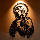 Praying Virgin Mary Halo Metal Wall Decor for Religious Home