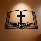 Inspirational Cross and Bible-Based Metal Wall Decor: Faith, Hope, Love
