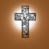 Contemporary Floral Cross Black Metal Wall Decor