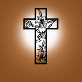 Classic Lily Floral Cross Black Metal Wall Decor