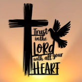 Black Metal Cross & Dove Wall Decor with Trust in the Lord Scripture