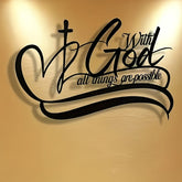 Black Metal Wall Decor: Cross & With God All Things Are Possible Verse