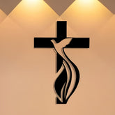 Crafted Metal Wall Decor: Cross & Dove Holy Spirit Design Detail