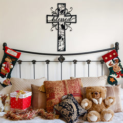 Blessed Cross Metal Wall Decor: Floral Motif for Blessing-Filled Homes