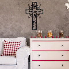 Blessed Cross Metal Wall Decor: Floral Motif for Blessing-Filled Homes