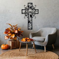 Blessed Cross Metal Wall Decor: Floral Motif for Blessing-Filled Homes