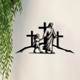 Cross & Guidance Metal Wall Decor: Divine Companionship Token
