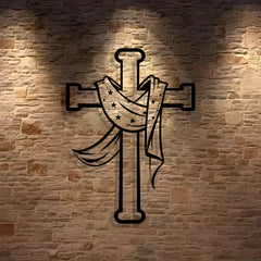 Star-Scarf Cross Metal Wall Decor: Gentle Companion of Divine Grace