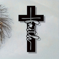 Stylish Typography Faith Cross Metal Decor: Modern Typography Wall Art