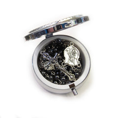 Catholic Black Obsidian Rosary Necklace – Angel Medal with Gift Box