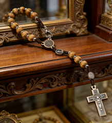 Vintage Wooden Rosary Car Hanging – Cross Beaded Ornament