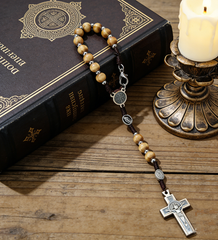 Vintage Wooden Rosary Car Hanging – Cross Beaded Ornament