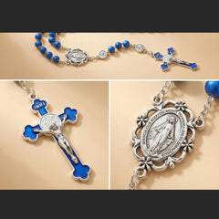 Catholic Royal Blue Rosary Necklace – Virgin Mary Medal with Cross Pendant