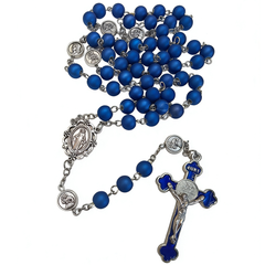 Catholic Royal Blue Rosary Necklace – Virgin Mary Medal with Cross Pendant
