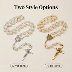 Catholic Pearl Rosary Necklace – Vintage Cross Pendant Jewelry