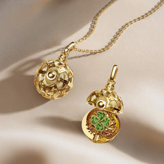 Good Luck Four Leaf Clover Amulet Christmas Ball Locket Pendant