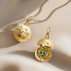 Frog Prince Surprise Celestial Pave Rainbow Color Star Amulet Christmas Ball Locket Pendant