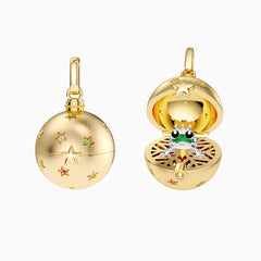 Frog Prince Surprise Celestial Pave Rainbow Color Star Amulet Christmas Ball Locket Pendant