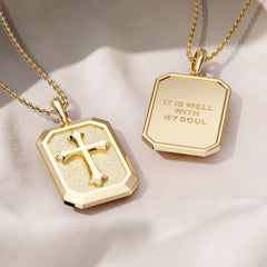It Is Well With My Soul Cross Engraved Necklace