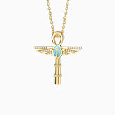 Eternal Guardian Ankh Scarab Turquoise Egyptian Scepter Protection Amulet Pendant Necklace