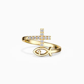 Pray Jesus Fish And Cross Ring