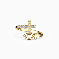 Pray Jesus Fish And Cross Ring