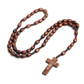 Wooden Catholic Rosary Necklace with Engraved Crucifix