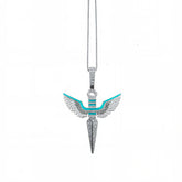 Sterling Silver Angel Wings Cross Pendant with Moissanite & Enamel Accents
