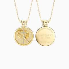 Promised Land Cross Dove of Peace with Olive Branch Coin Medallion Necklace