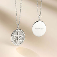 Personalized Madonna Lily Cross Medallion Necklace