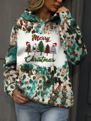 Women's Autumn Winter Hooded Lounge Top – Christmas Tree & Slogan Print, Casual Long Sleeve Pullover