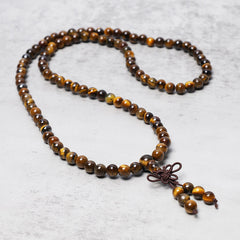 Faith Nova Tibetan 108 Natural Tiger Eye Gemstone Beads Prayer Mala Bracelet Necklace