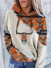 Women's Western Ethnic Print Hoodie with Kangaroo Pocket, Long Sleeve & Drawstring – Soft, Relaxed Fit for Daily Wear