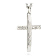 Men’s Stainless Steel Stars & Stripes Cross Necklace with John 19:30 Scripture