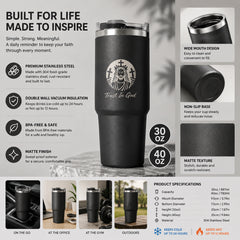 Trust In God Stainless Steel Tumbler – 30 / 40 oz Vacuum Insulated Cup, Keeps Drinks Hot & Cold 8–12 Hours