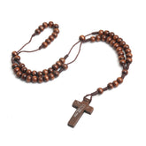 Wooden Catholic Rosary Necklace with Engraved Crucifix