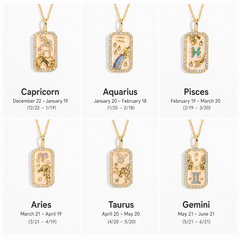 12 Zodiac Signs Crystal Pendant Necklace – Celestial Gold Astrology Necklace