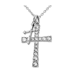 Women's Double Cross Crystal Pendant Necklace – Faith & Strength Design