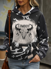 Women's Casual Fashion Pullover Hoodie, PA2779, Polyester, Cowboy Skull Print, Autumn/Winter, Knit Top, Adult Home Wear