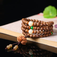 Faith Nova 108 Mala Beads Peach Wood Bodhi Seed Lotus Prayer Meditation Bracelet