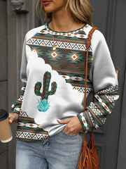 Women's Southwestern Tribal Print Crew Neck Sweatshirt, Casual Fall/Winter Knit Top