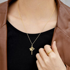 Crown of Thorns Rose Cross Pendant Necklace